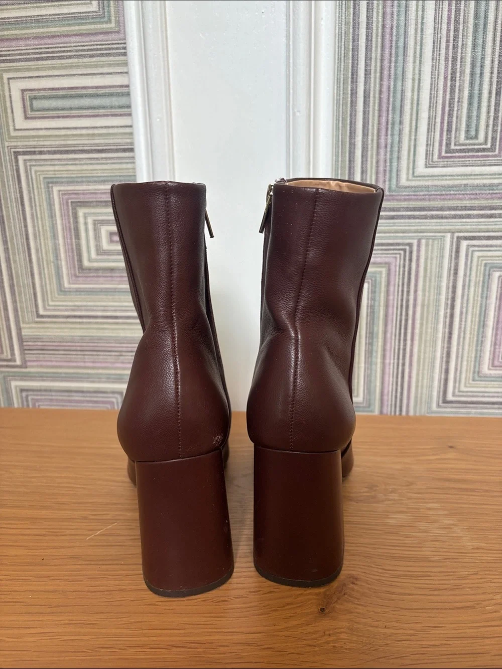 Burgundy Block Heel Square Toe Saks Fifth Avenue Ankle Boots